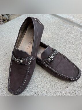 Bruno Marc Snaffle Bit Micro Suede Brown Driving Loafers Santoni-03 Mens 9.5